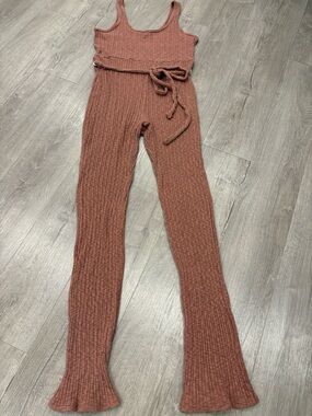 Ribbed Knit Sleeveless Jumpsuit in Rusty Rose